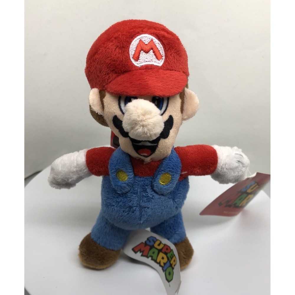 2018 Super Mario Bros Wii 6" MARIO Beanie Plush Doll Toy Rare Stuffie